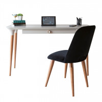 Manhattan Comfort 2-2532511020565 2-Piece HomeDock Office Desk with Organization Compartments and Selina Accent Chair Set in Off White and Black